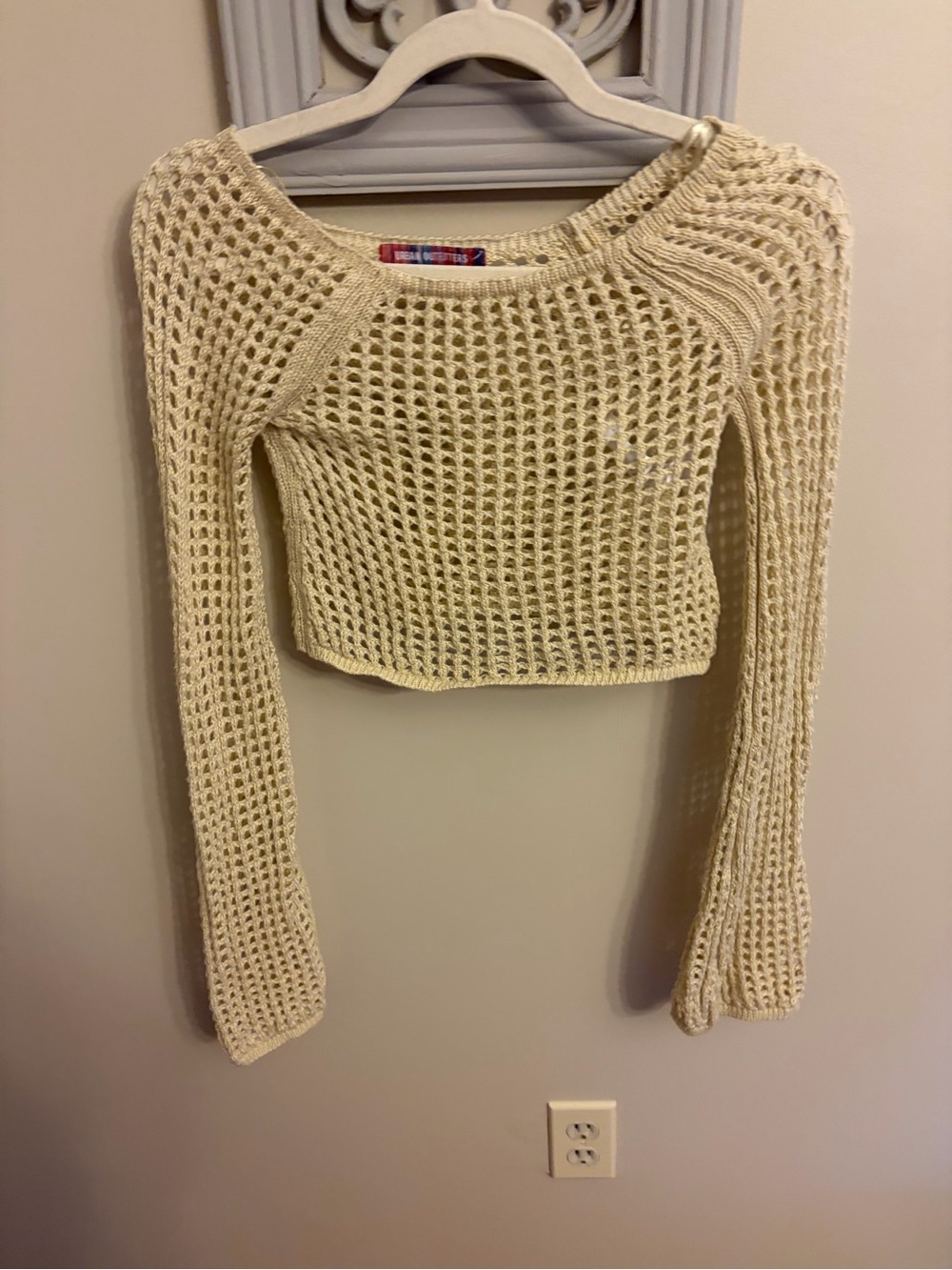 Urban Outfitters Cream Open-Knit Cropped Sweater